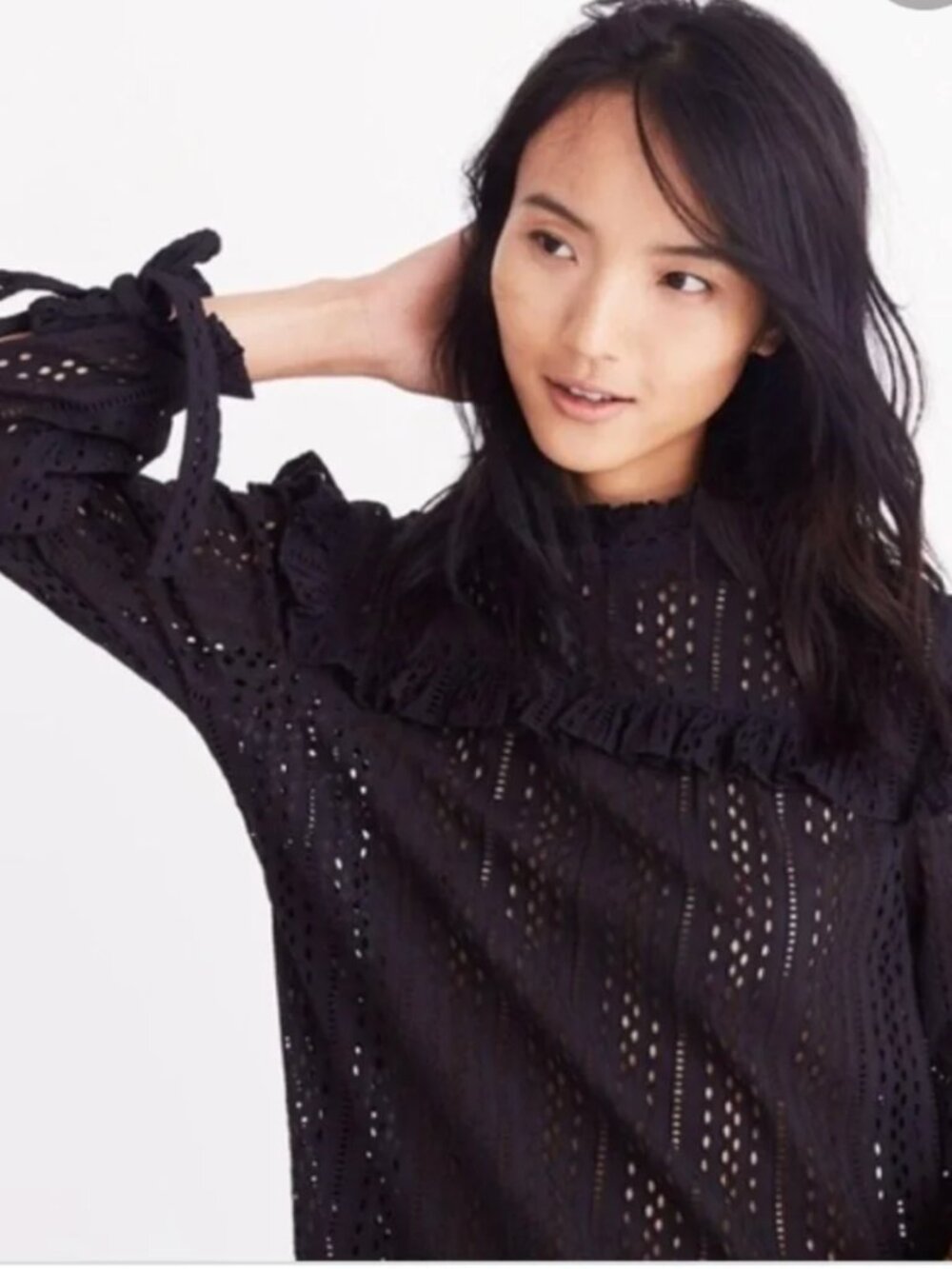 Madewell Eyelet Mockneck Ruffle Top, XL, NEW WITH TAGS - Picture 2 of 9